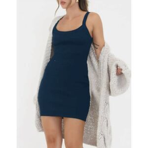 Rumored Core Mini Dress Navy Blue S Bodycon Mini Ribbed Cotton Stretch Party